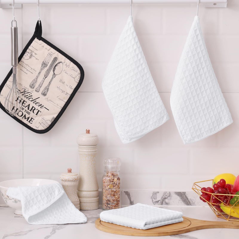 Homaxy Microfiber Waffle Weave Kitchen Dish Cloths, 12 x 12 Inch Ultra Absorbent and Solid Color Dish Towels for Kitchen Fast Drying Dishcloth for Washing Dishes, 6 Pack, White - Image 2
